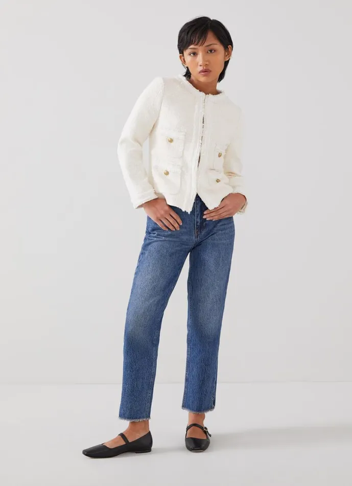 LKBennett Coats and Jackets Women Charlie Petite Ivory Recycled Cotton Tweed Jacket LKBennett Coats and Jackets Women Charlie Petite Ivory Recycled Cotton Tweed Jacket