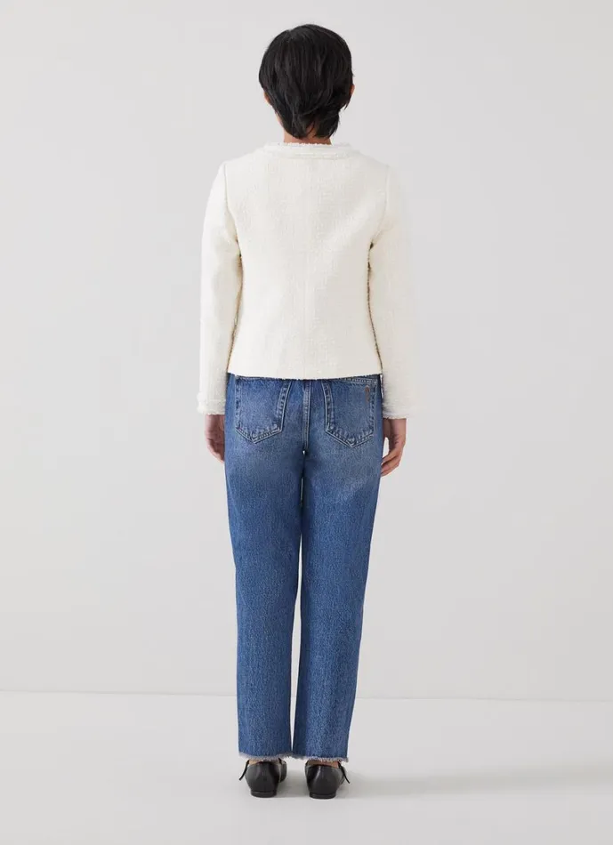 LKBennett Coats and Jackets Women Charlie Petite Ivory Recycled Cotton Tweed Jacket LKBennett Coats and Jackets Women Charlie Petite Ivory Recycled Cotton Tweed Jacket