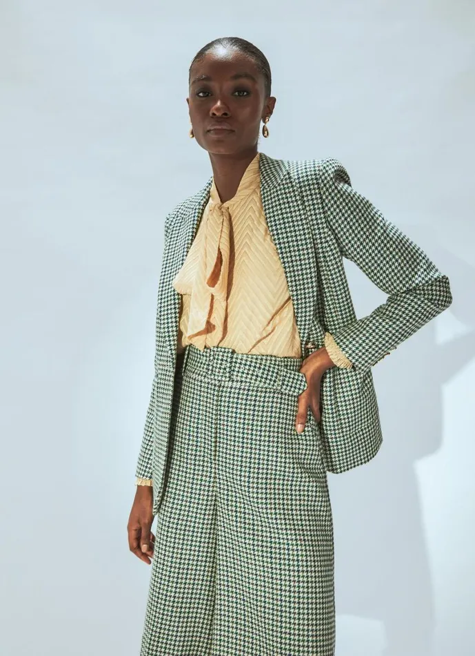 LKBennett Coats and Jackets Women Daphne Cream and Green Virgin Wool Blazer