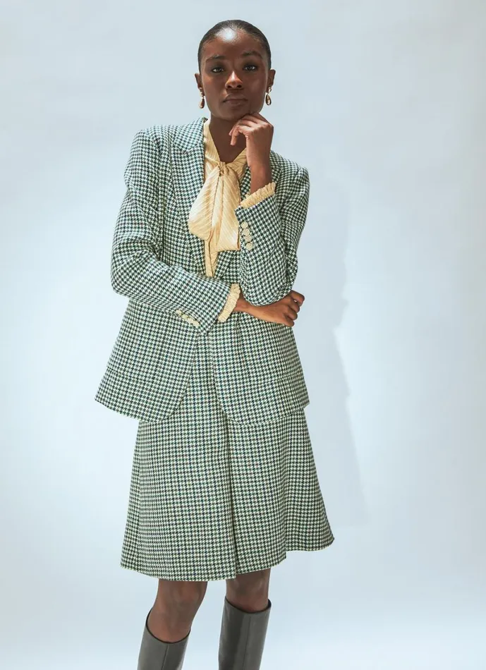 LKBennett Coats and Jackets Women Daphne Cream and Green Virgin Wool Blazer