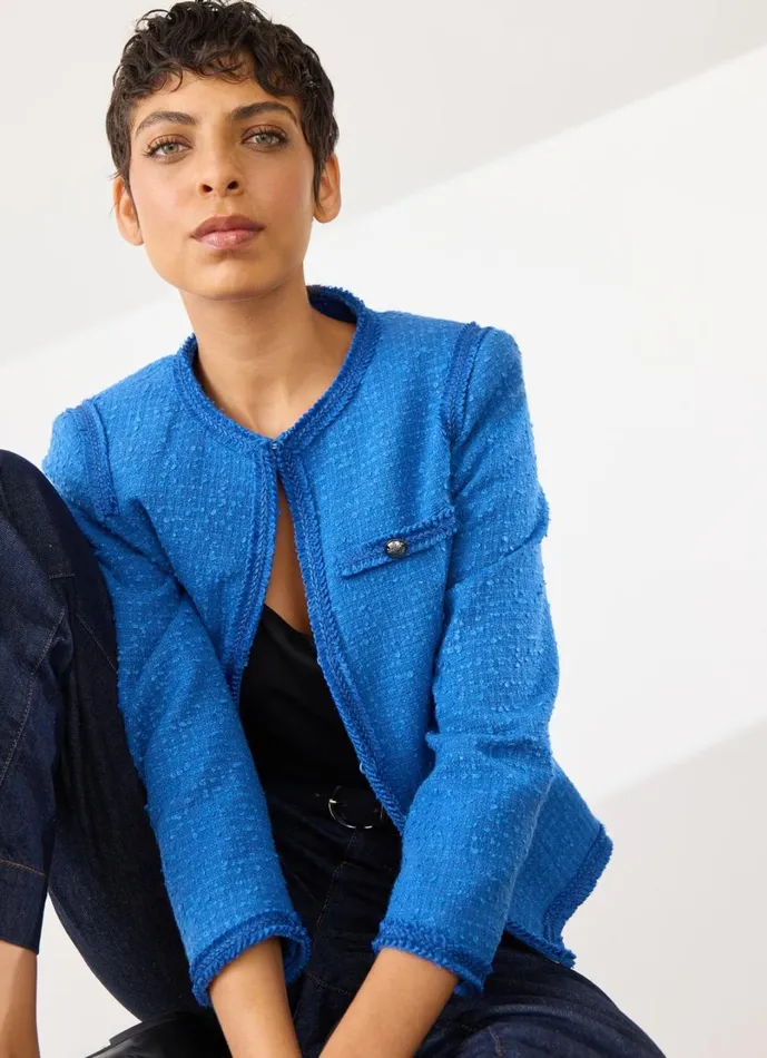 LKBennett Coats and Jackets Women Lara Mazarine Blue Recycled Cotton Tweed Jacket