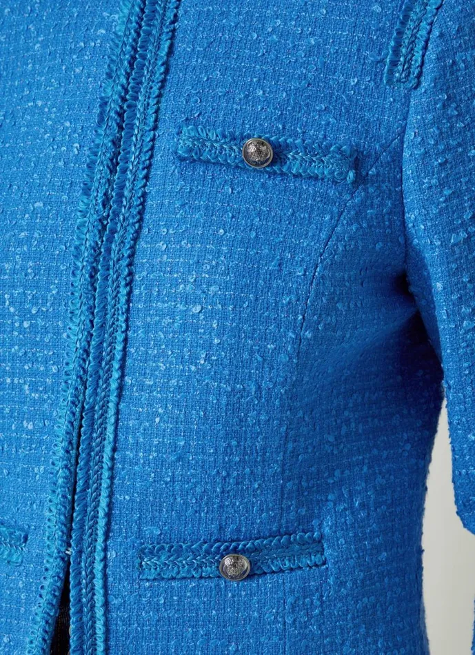 LKBennett Coats and Jackets Women Lara Mazarine Blue Recycled Cotton Tweed Jacket
