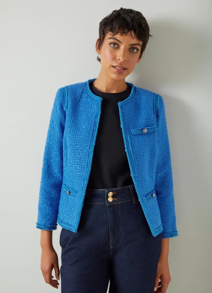 LKBennett Coats and Jackets Women Lara Mazarine Blue Recycled Cotton Tweed Jacket