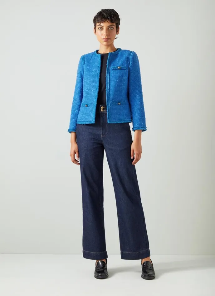 LKBennett Coats and Jackets Women Lara Mazarine Blue Recycled Cotton Tweed Jacket