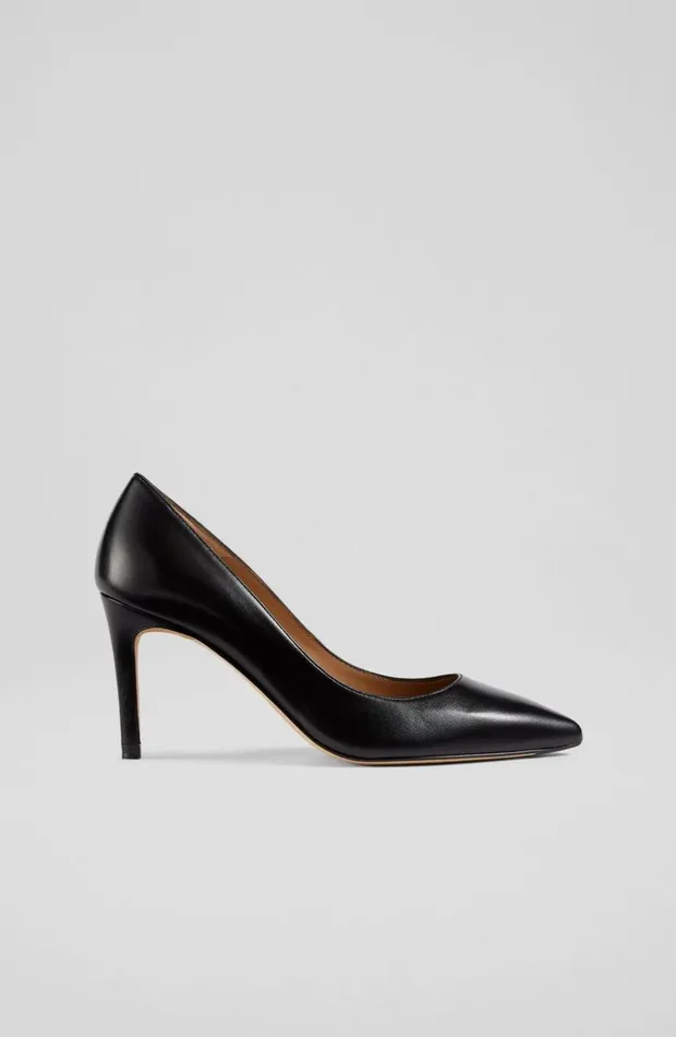 LKBennett Court Shoes Women Floret Black Nappa Leather Pointed Toe Courts