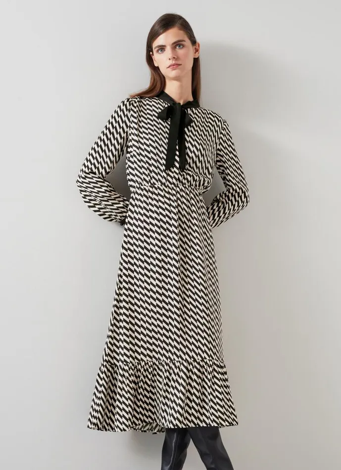 LKBennett Dresses Women Bridget Black and Birch Graphic Print Dress