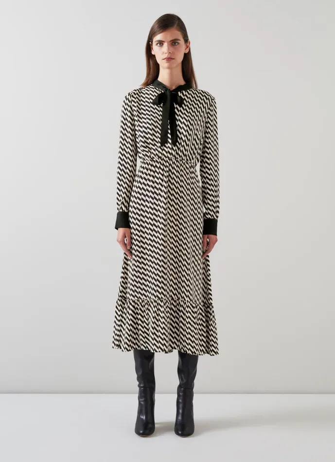 LKBennett Dresses Women Bridget Black and Birch Graphic Print Dress