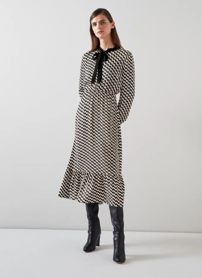 LKBennett Dresses Women Bridget Black and Birch Graphic Print Dress
