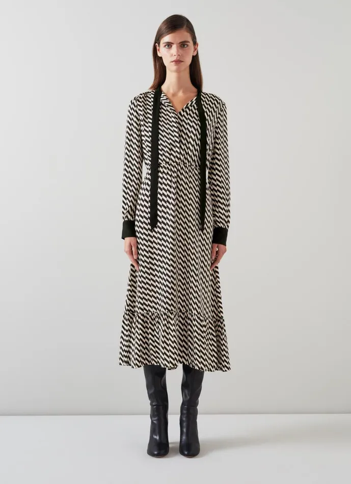 LKBennett Dresses Women Bridget Black and Birch Graphic Print Dress