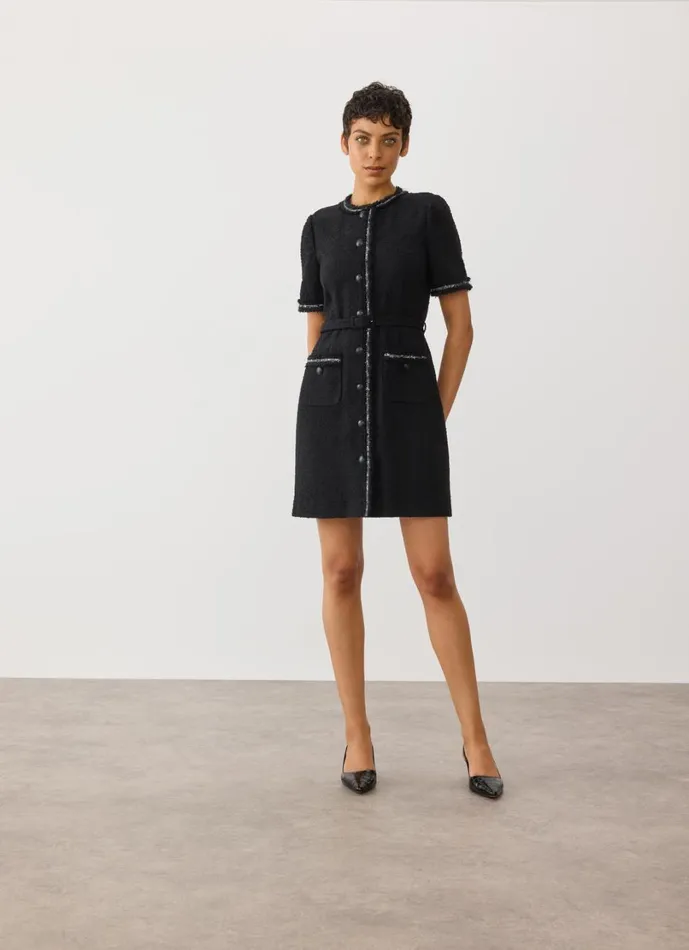 LKBennett Dresses Women Charlie Black and Cream Tweed Dress With Trim LKBennett Dresses Women Charlie Black and Cream Tweed Dress With Trim