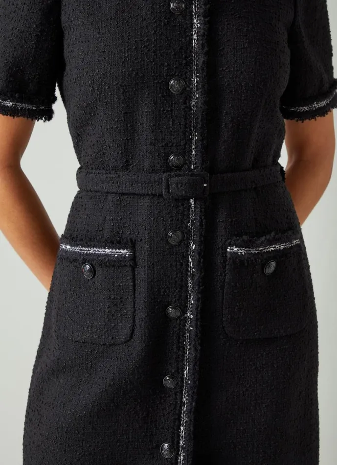LKBennett Dresses Women Charlie Black and Cream Tweed Dress With Trim LKBennett Dresses Women Charlie Black and Cream Tweed Dress With Trim