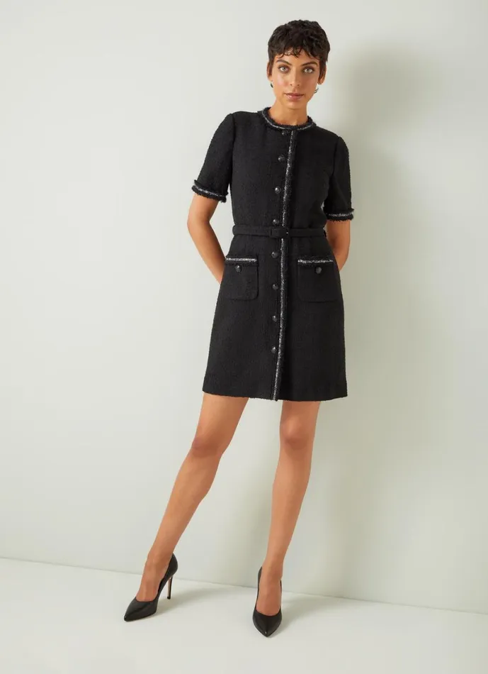 LKBennett Dresses Women Charlie Black and Cream Tweed Dress With Trim LKBennett Dresses Women Charlie Black and Cream Tweed Dress With Trim
