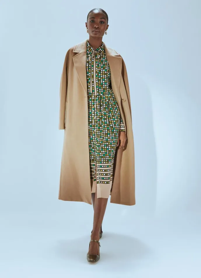 LKBennett Dresses Women Ethel Green And Beige Geometric Shirtdress
