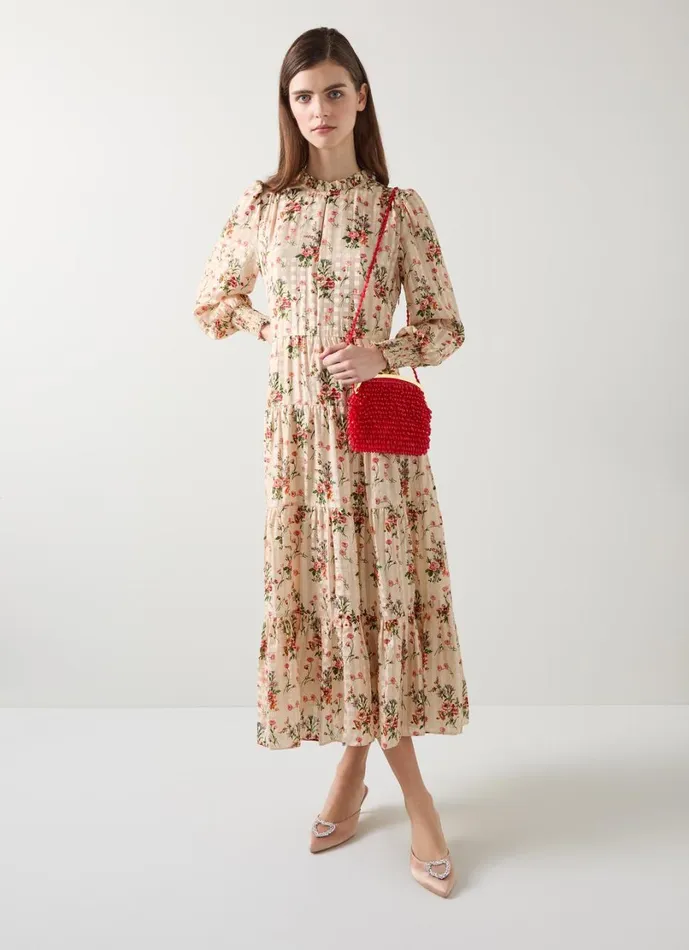 LKBennett Dresses Women Flora Wildflower Metallic Print Dress