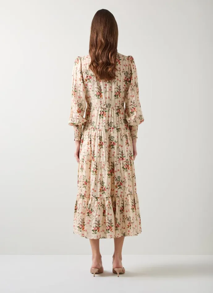 LKBennett Dresses Women Flora Wildflower Metallic Print Dress LKBennett Dresses Women Flora Wildflower Metallic Print Dress