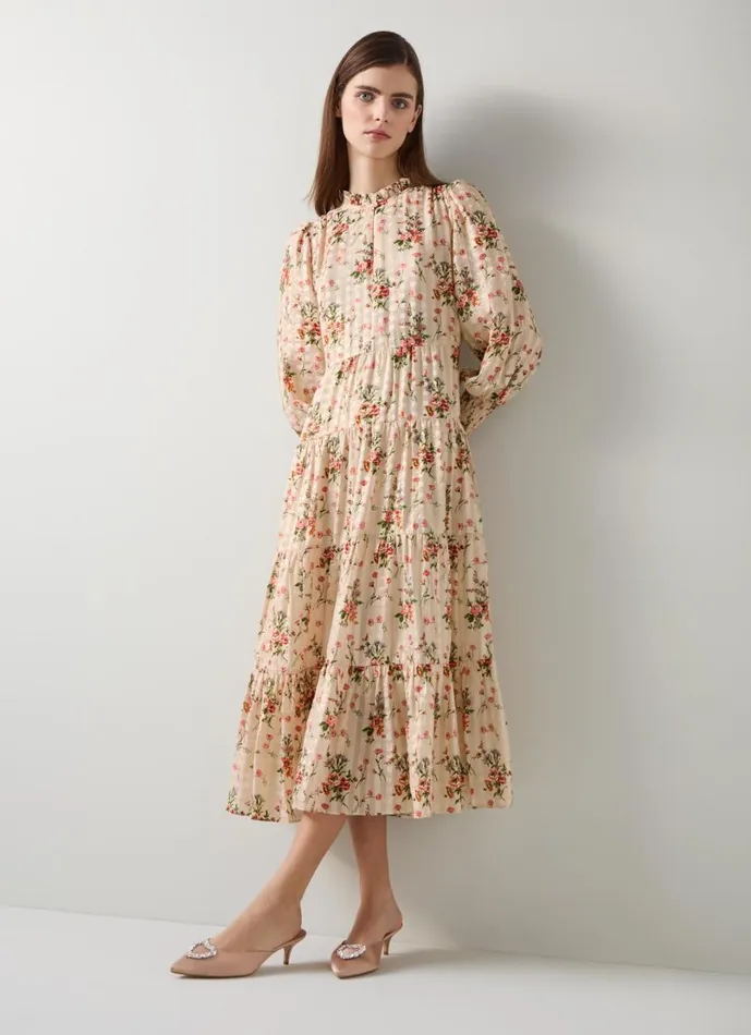 LKBennett Dresses Women Flora Wildflower Metallic Print Dress LKBennett Dresses Women Flora Wildflower Metallic Print Dress