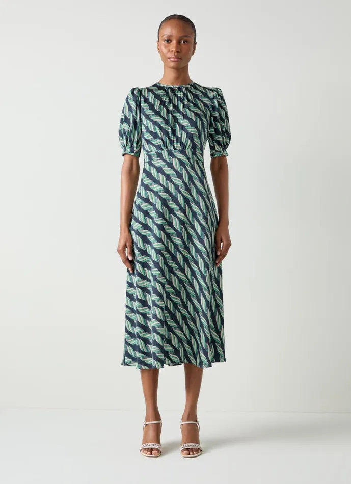 LKBennett Dresses Women Jem Spring Navy Multi Ribbon Print Satin Dress LKBennett Dresses Women Jem Spring Navy Multi Ribbon Print Satin Dress