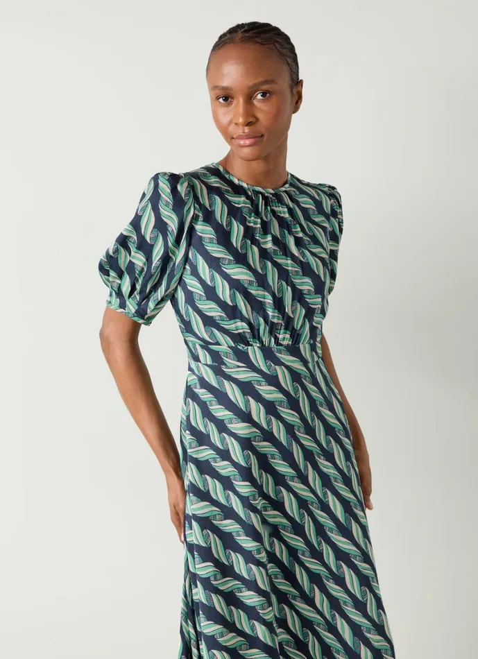 LKBennett Dresses Women Jem Spring Navy Multi Ribbon Print Satin Dress LKBennett Dresses Women Jem Spring Navy Multi Ribbon Print Satin Dress