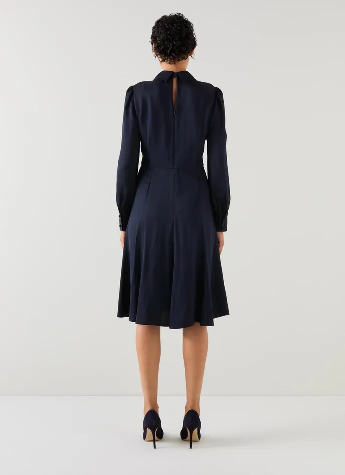 LKBennett Dresses Women Mira Navy Crepe Long Sleeve Tea Dress LKBennett Dresses Women Mira Navy Crepe Long Sleeve Tea Dress