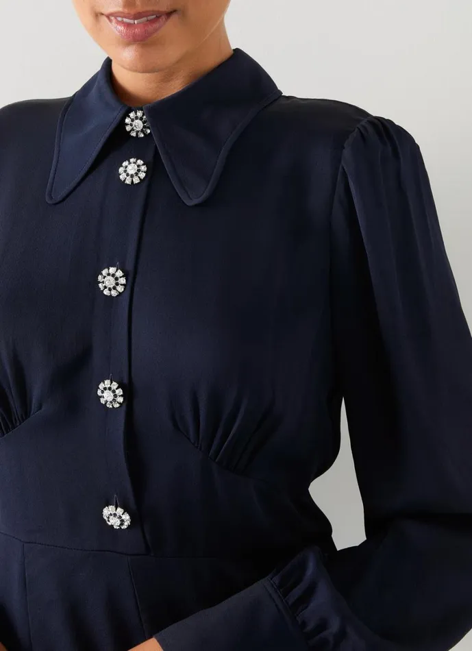 LKBennett Dresses Women Mira Navy Crepe Long Sleeve Tea Dress LKBennett Dresses Women Mira Navy Crepe Long Sleeve Tea Dress