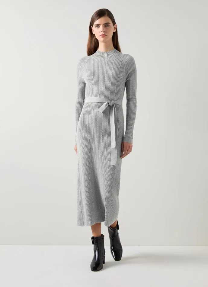 LKBennett Dresses Women West Mid Grey Melange Cable Stitch Dress