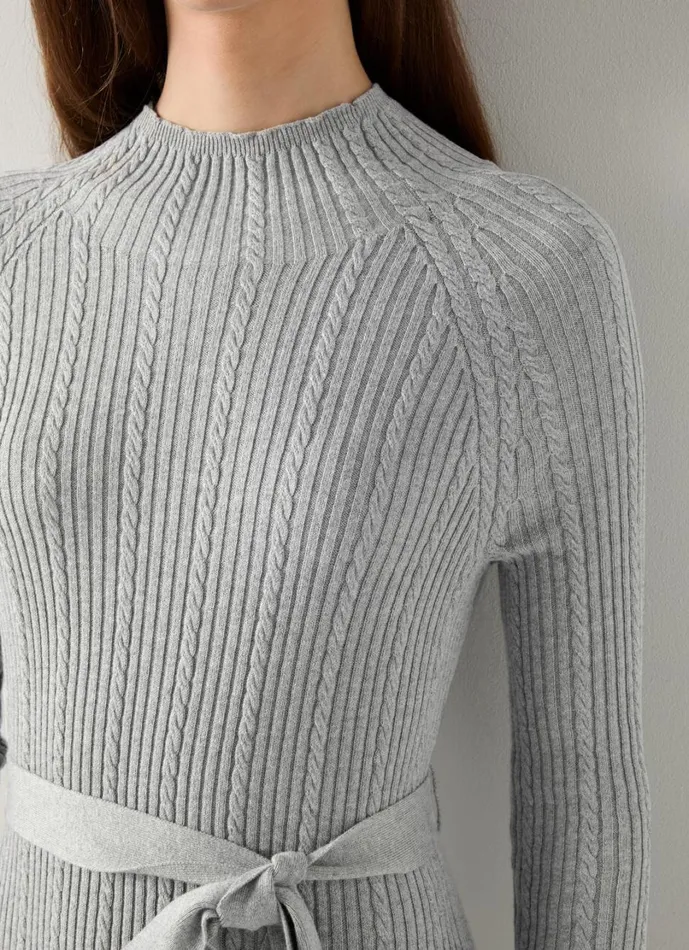 LKBennett Dresses Women West Mid Grey Melange Cable Stitch Dress LKBennett Dresses Women West Mid Grey Melange Cable Stitch Dress