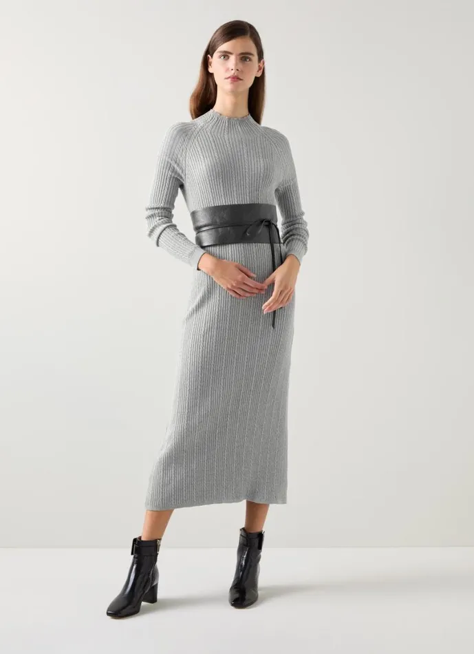 LKBennett Dresses Women West Mid Grey Melange Cable Stitch Dress LKBennett Dresses Women West Mid Grey Melange Cable Stitch Dress