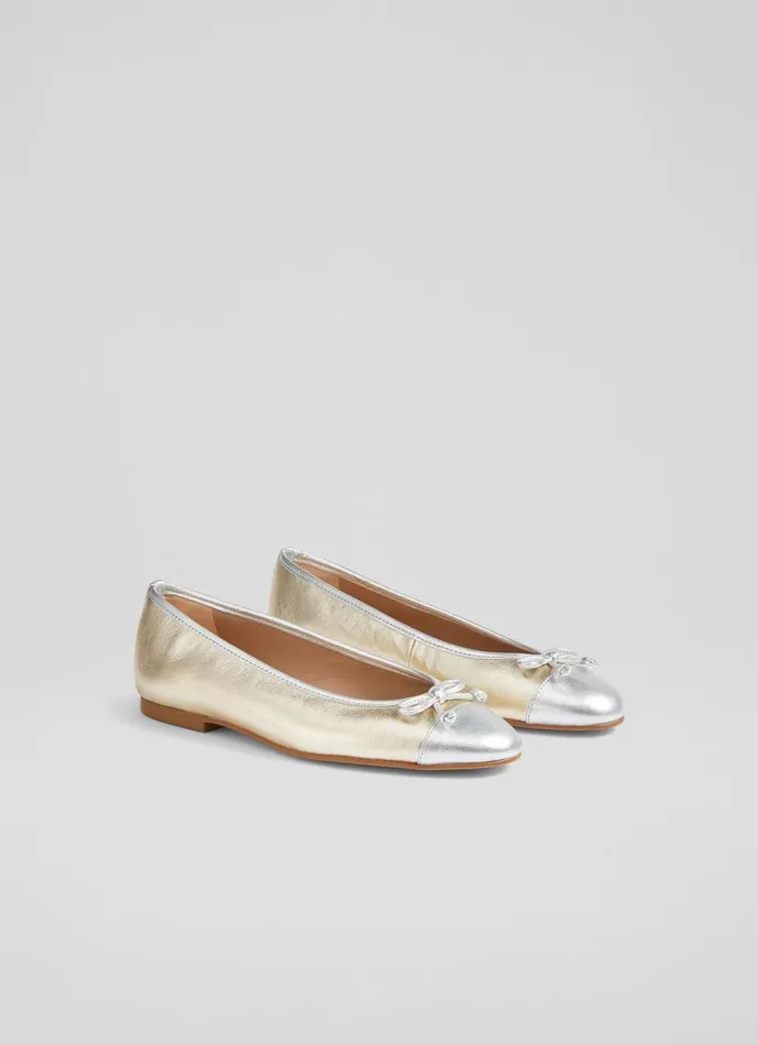 LKBennett Flats Women Kara Metallic Gold And Silver Leather Ballet Flats