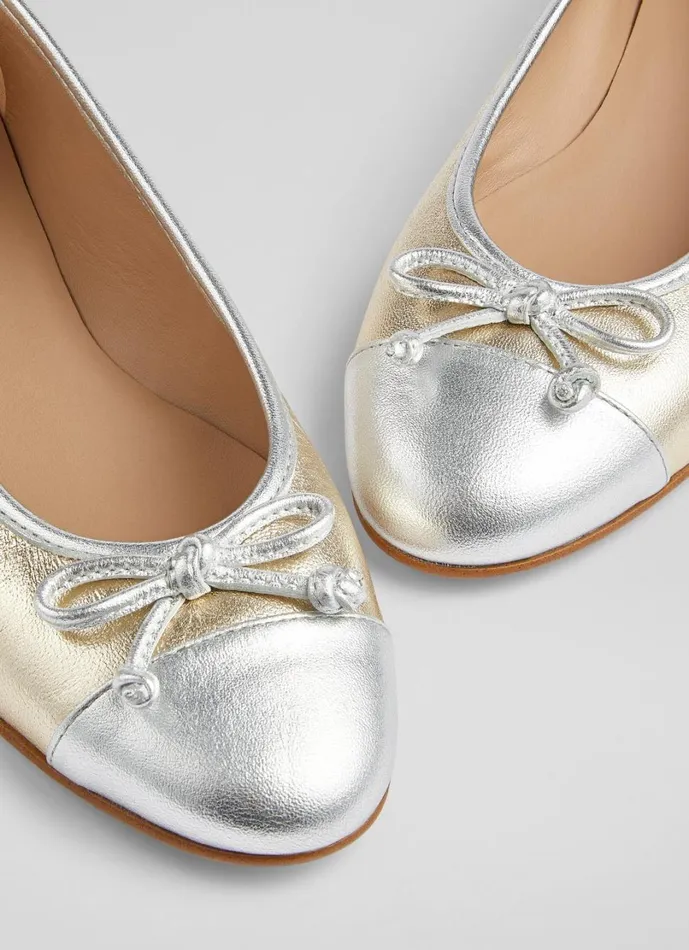 LKBennett Flats Women Kara Metallic Gold And Silver Leather Ballet Flats