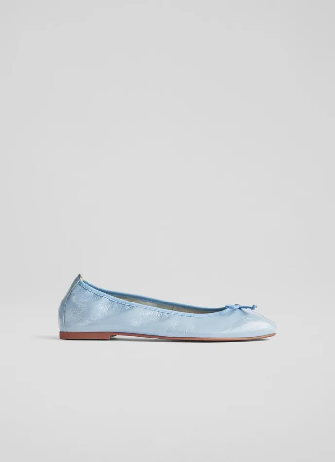 LKBennett Flats Women Trilly Blue Crinkled Patent Ballet Pumps