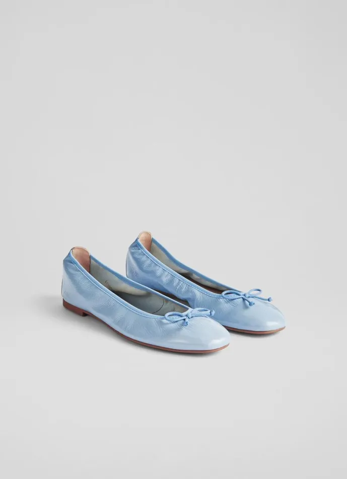 LKBennett Flats Women Trilly Blue Crinkled Patent Ballet Pumps