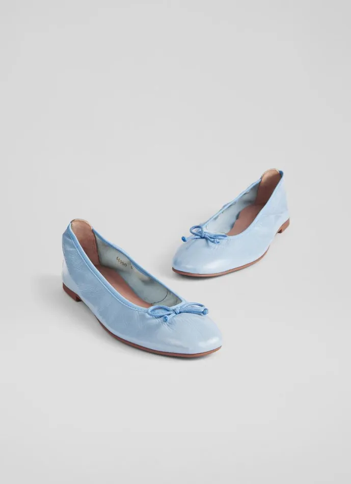 LKBennett Flats Women Trilly Blue Crinkled Patent Ballet Pumps