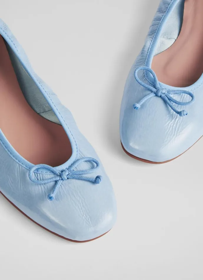 LKBennett Flats Women Trilly Blue Crinkled Patent Ballet Pumps
