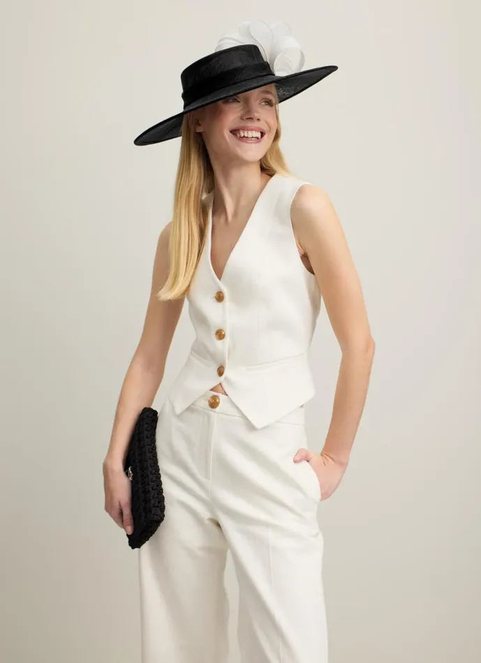 LKBennett Hats and Fascinators Women Willow Black And White Wide Brim Ribbon Detail Hat LKBennett Hats and Fascinators Women Willow Black And White Wide Brim Ribbon Detail Hat