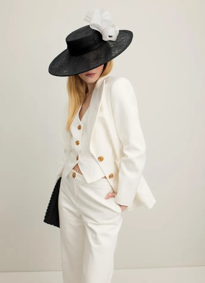 LKBennett Hats and Fascinators Women Willow Black And White Wide Brim Ribbon Detail Hat LKBennett Hats and Fascinators Women Willow Black And White Wide Brim Ribbon Detail Hat