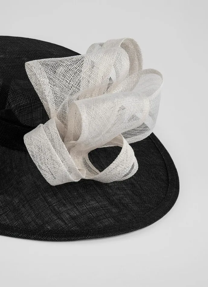 LKBennett Hats and Fascinators Women Willow Black And White Wide Brim Ribbon Detail Hat LKBennett Hats and Fascinators Women Willow Black And White Wide Brim Ribbon Detail Hat