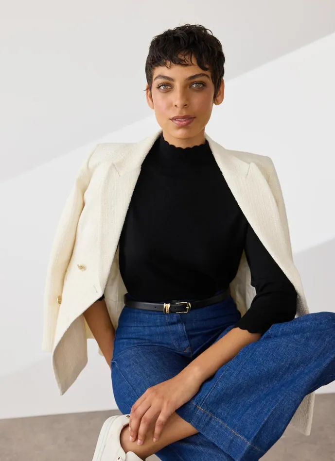 LKBennett Knitwear Women Betty Black Sustainably Sourced Merino Wool Scallop Edge Jumper LKBennett Knitwear Women Betty Black Sustainably Sourced Merino Wool Scallop Edge Jumper