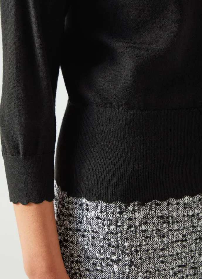 LKBennett Knitwear Women Betty Black Sustainably Sourced Merino Wool Scallop Edge Jumper LKBennett Knitwear Women Betty Black Sustainably Sourced Merino Wool Scallop Edge Jumper