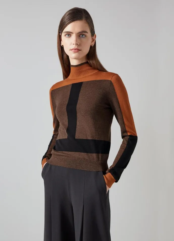 LKBennett Knitwear Women Selma Conker Polo Jumper LKBennett Knitwear Women Selma Conker Polo Jumper