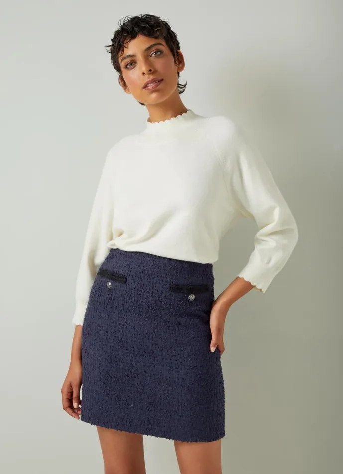 LKBennett Skirts Women Charlie Navy Recycled Cotton Blend Tweed Skirt