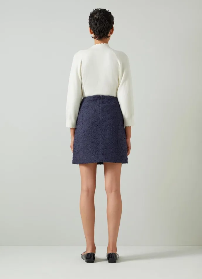 LKBennett Skirts Women Charlie Navy Recycled Cotton Blend Tweed Skirt