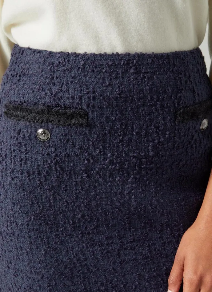 LKBennett Skirts Women Charlie Navy Recycled Cotton Blend Tweed Skirt
