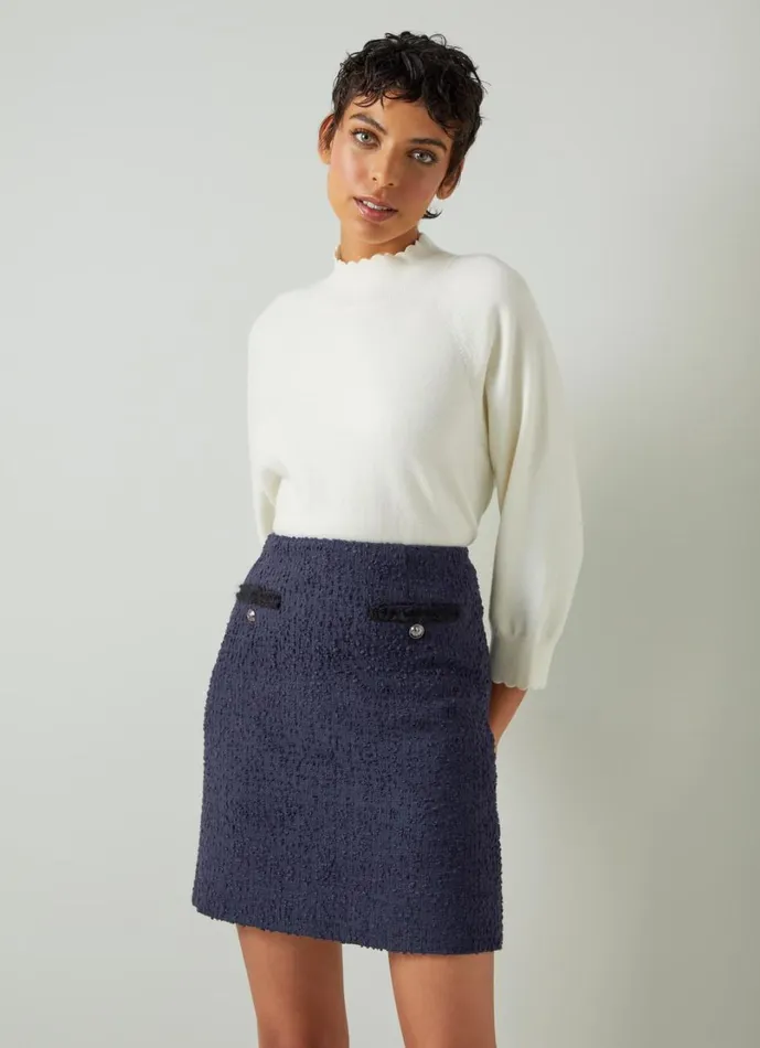 LKBennett Skirts Women Charlie Navy Recycled Cotton Blend Tweed Skirt