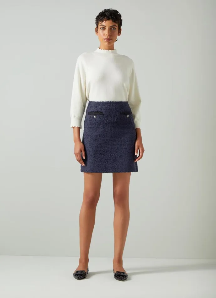LKBennett Skirts Women Charlie Navy Recycled Cotton Blend Tweed Skirt