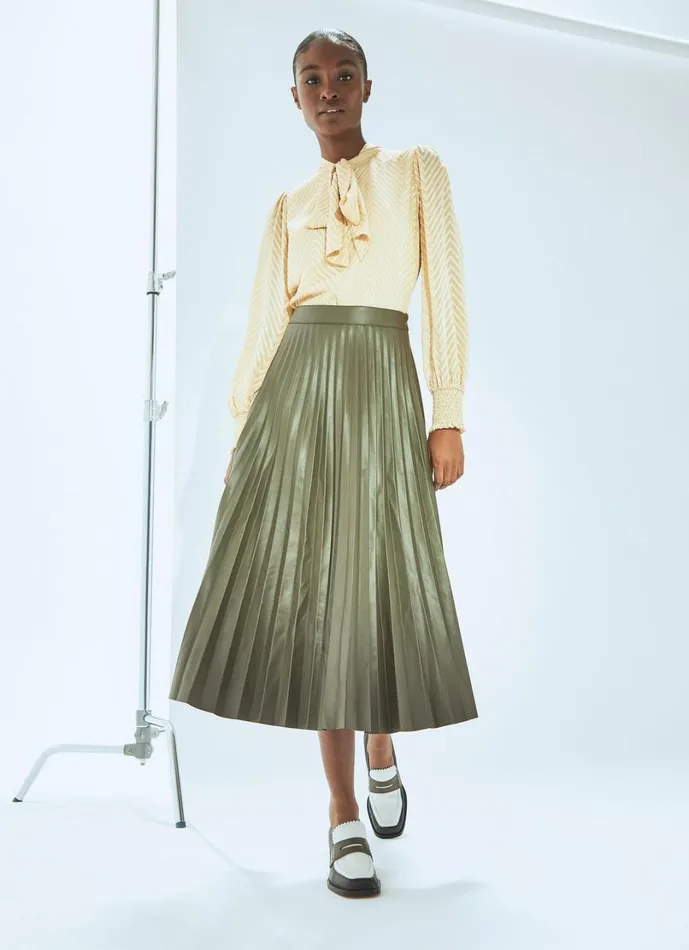 LKBennett Skirts Women Laurie Olive Faux Leather Pleated Skirt