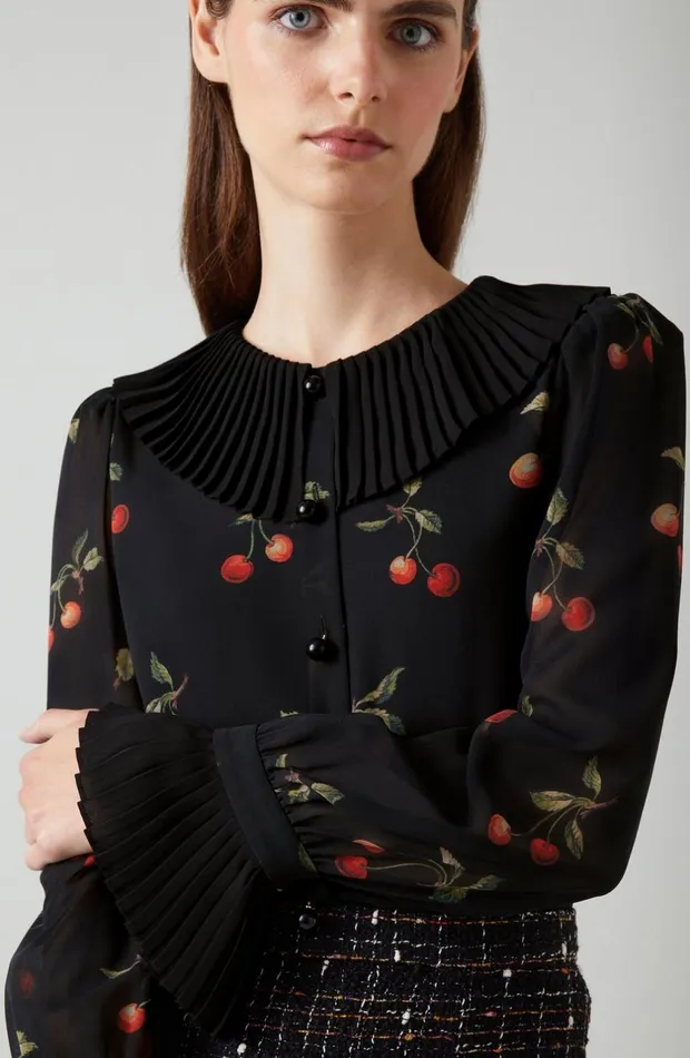 LKBennett Tops Women Dita Black And Red Cherry Print Blouse