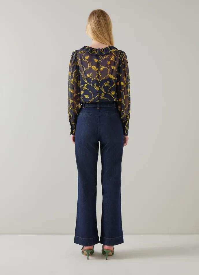 LKBennett Tops Women Erin Spring Navy and Gold Floral Blouse LKBennett Tops Women Erin Spring Navy and Gold Floral Blouse