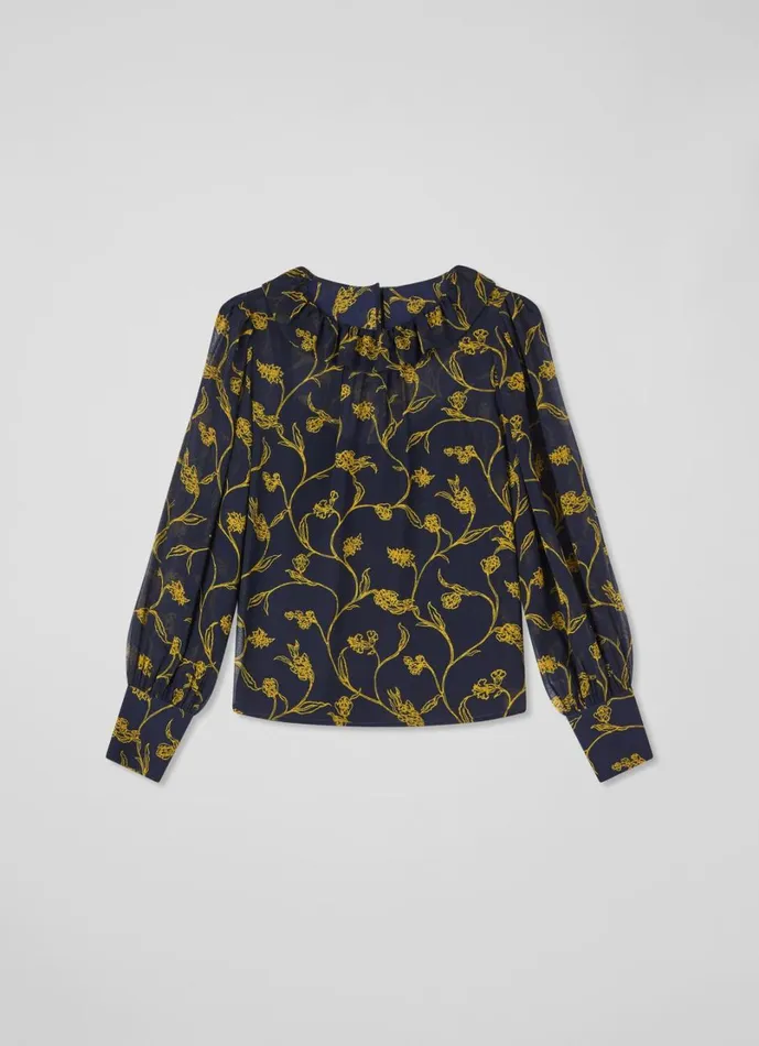 LKBennett Tops Women Erin Spring Navy and Gold Floral Blouse LKBennett Tops Women Erin Spring Navy and Gold Floral Blouse