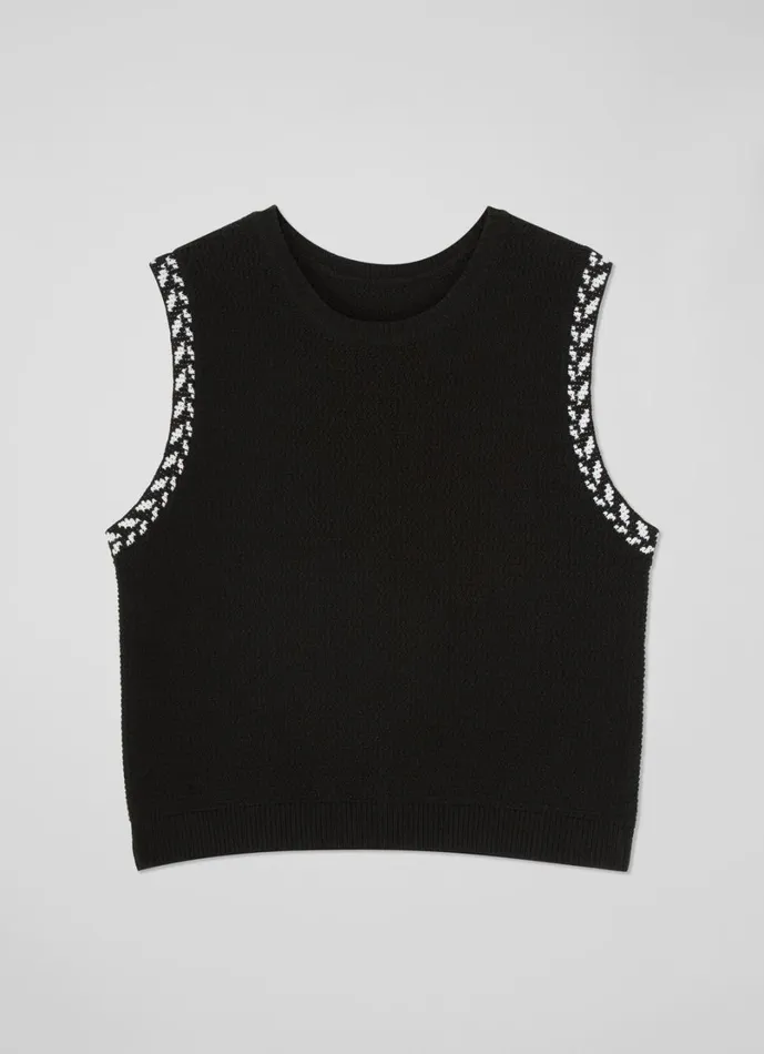 LKBennett Tops Women River Black and Ivory Sleeveless Tank Top LKBennett Tops Women River Black and Ivory Sleeveless Tank Top