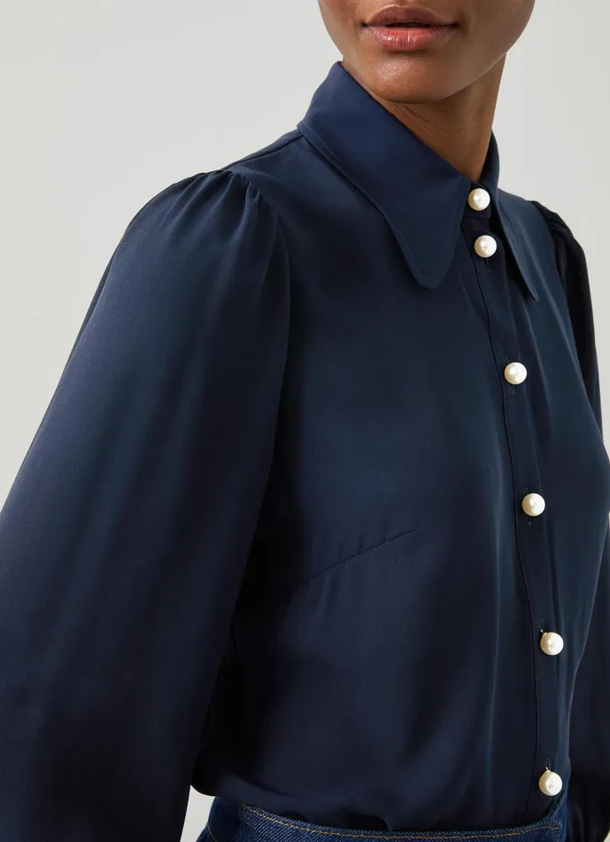 LKBennett Tops Women Sonya Navy Pearl Button Blouse